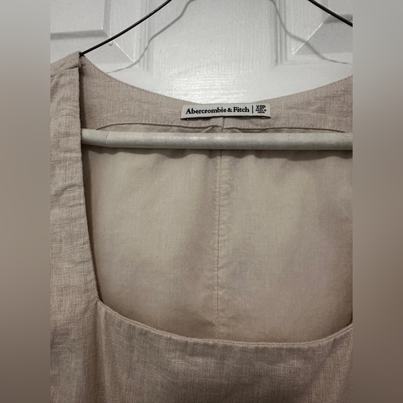 Abercrombie & Fitch Linen Blend Square Neck Dress Oatmeal XSmall petite - Picture 3 of 8